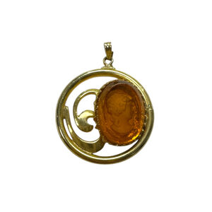 Rare Vintage Golden Amber Cameo Swirl Pendant Antique Grannycore Old Money